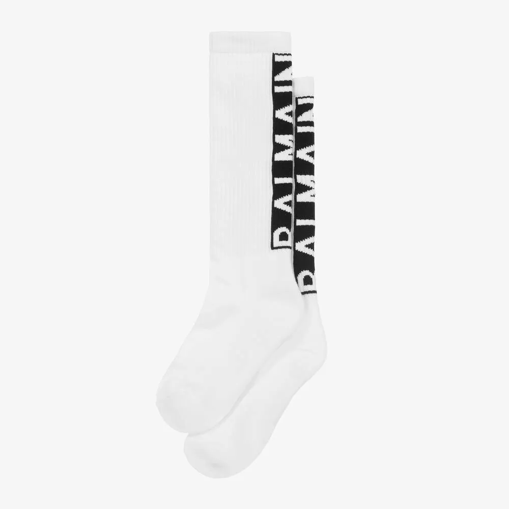 Teen Boys White Cotton Intarsia Socks