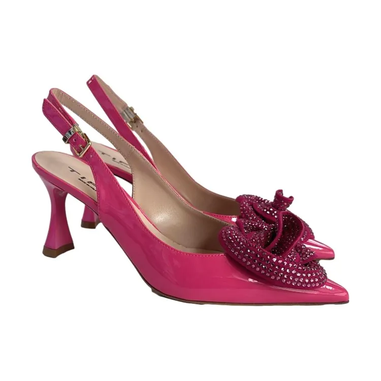 Tiffi G406 Decollete Tacco Medio Sling Back con Fiore di Strass Fuxia