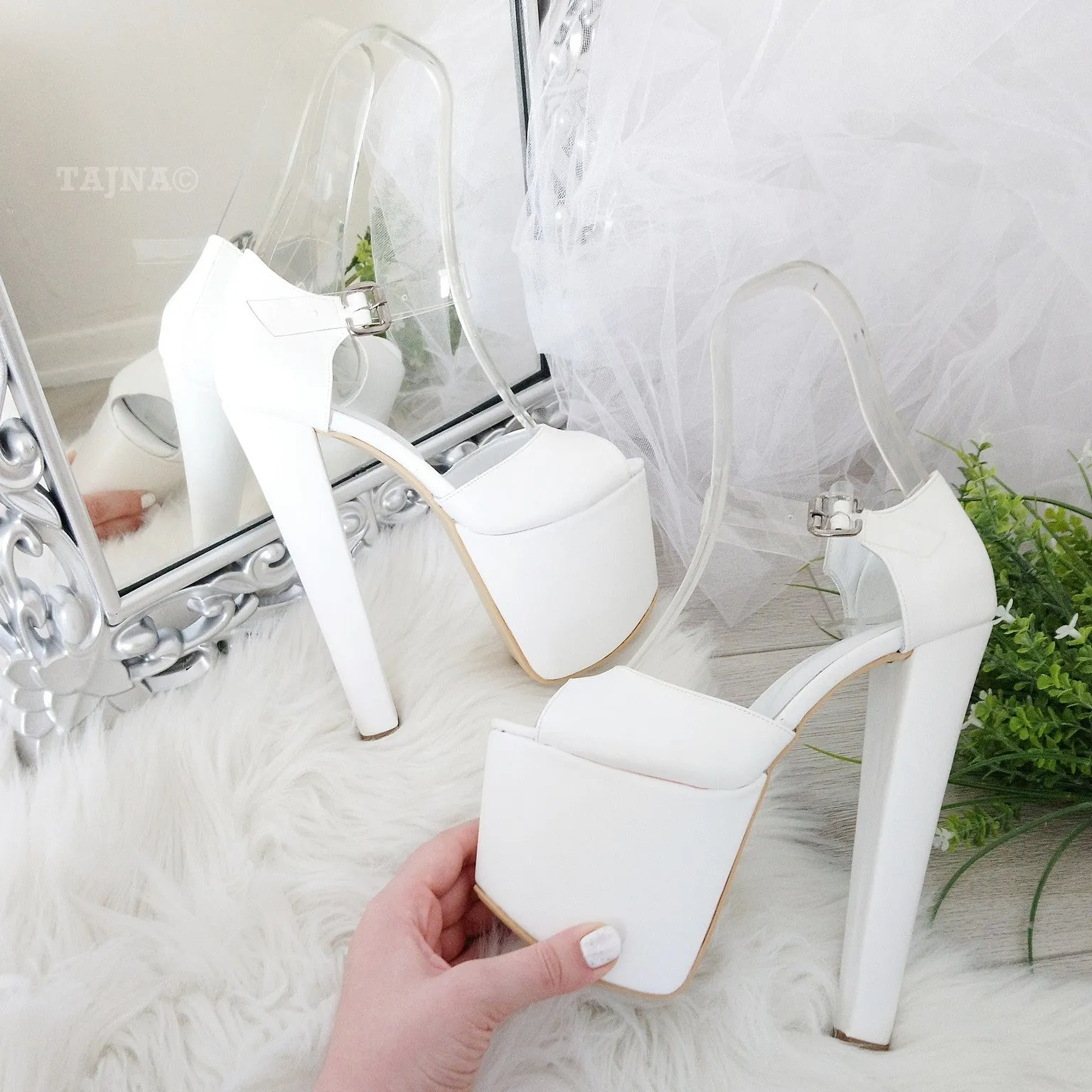 Transparent Strapped White Bridal Platforms