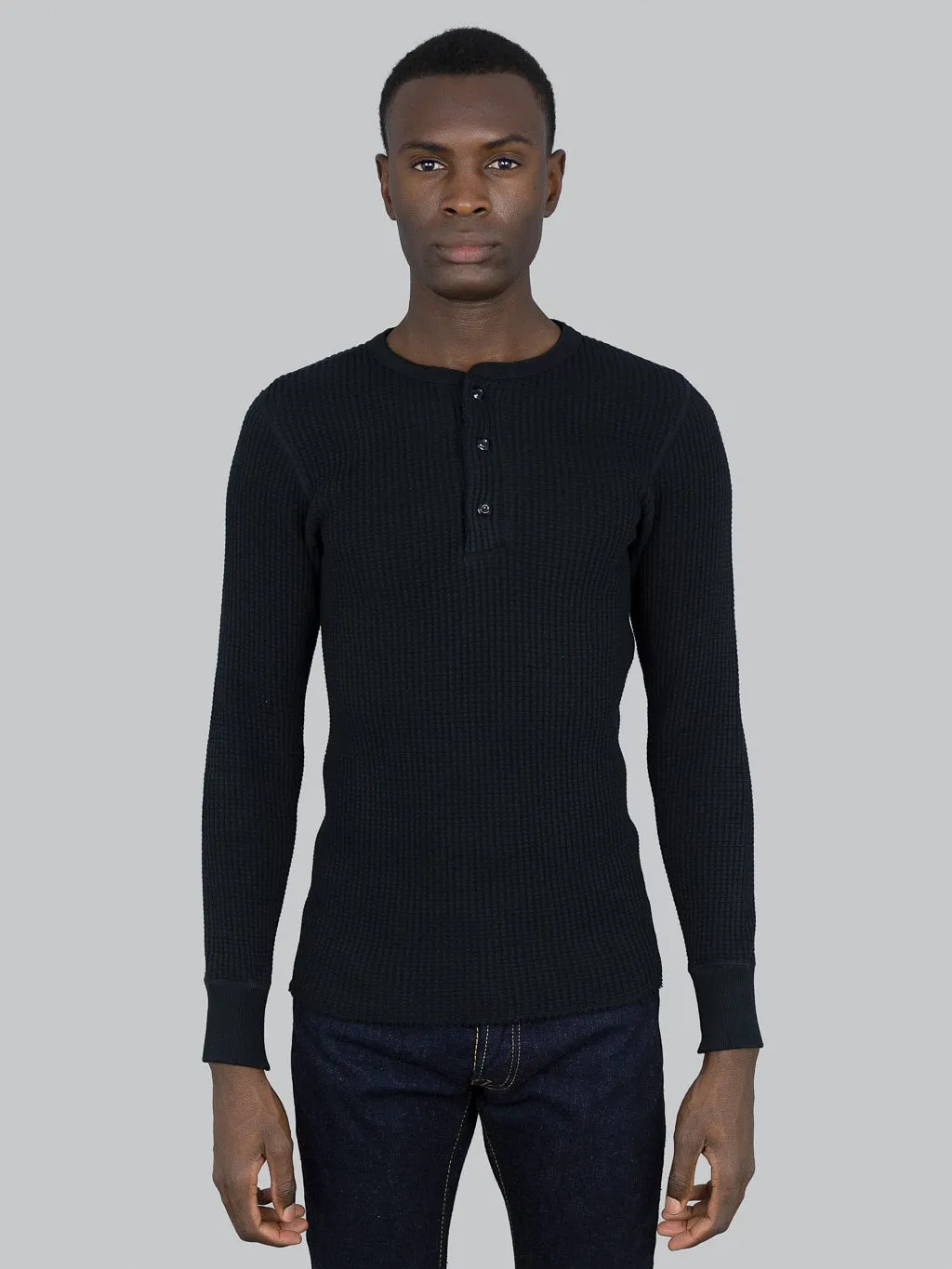 UES Thermal Big Waffle Henley T-Shirt Black