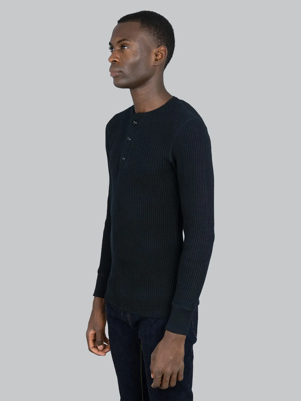 UES Thermal Big Waffle Henley T-Shirt Black