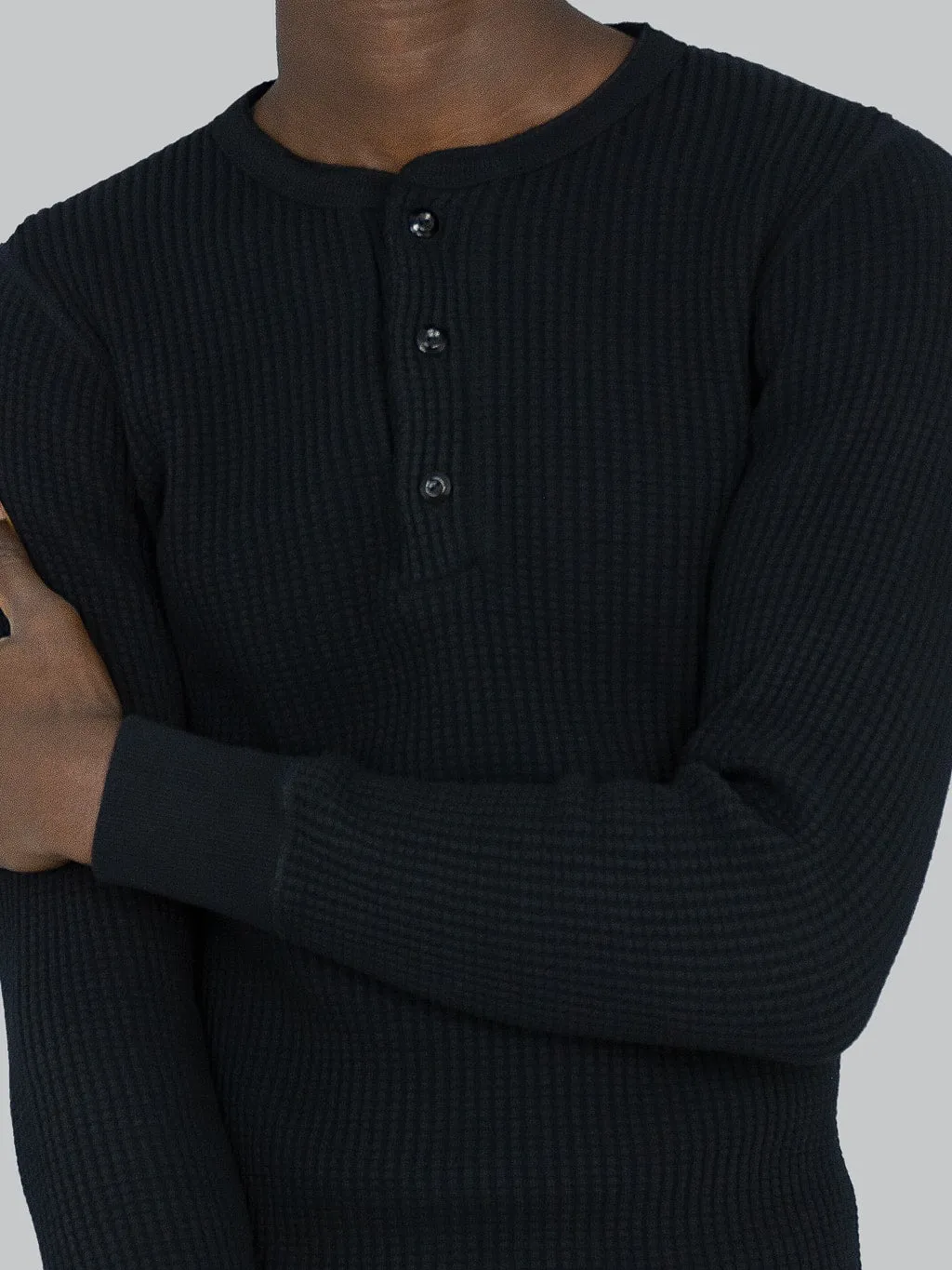 UES Thermal Big Waffle Henley T-Shirt Black