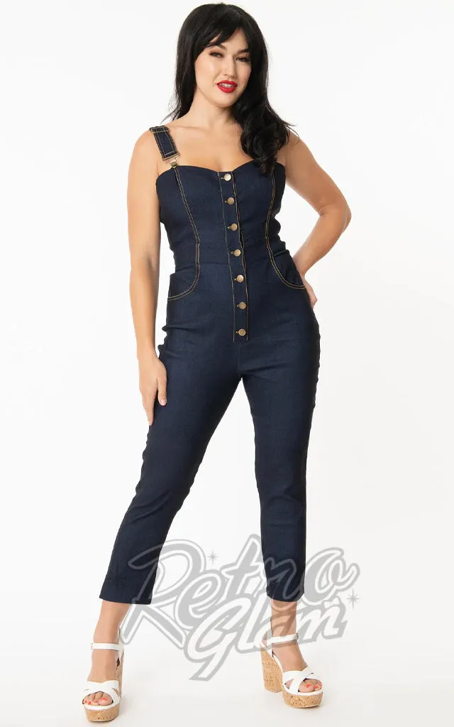 Unique Vintage Eartha Jumpsuit in Dark Denim - S left only