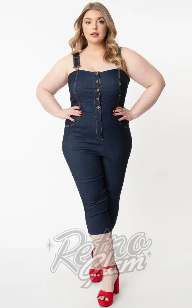 Unique Vintage Eartha Jumpsuit in Dark Denim - S left only