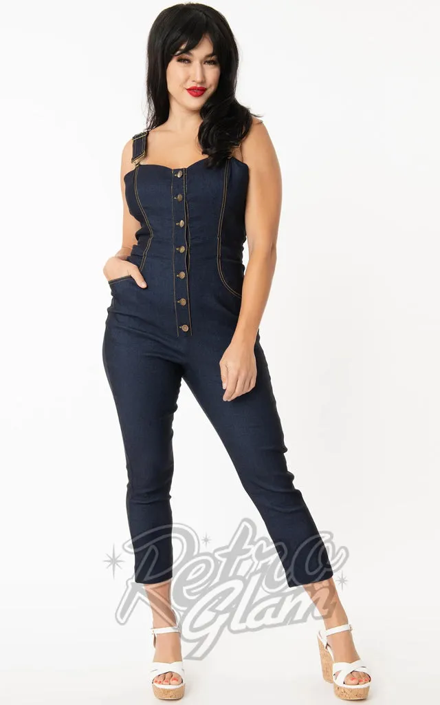 Unique Vintage Eartha Jumpsuit in Dark Denim - S left only