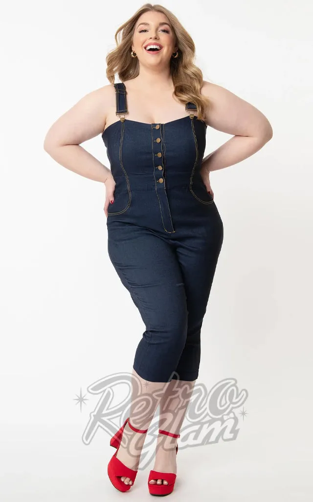 Unique Vintage Eartha Jumpsuit in Dark Denim - S left only