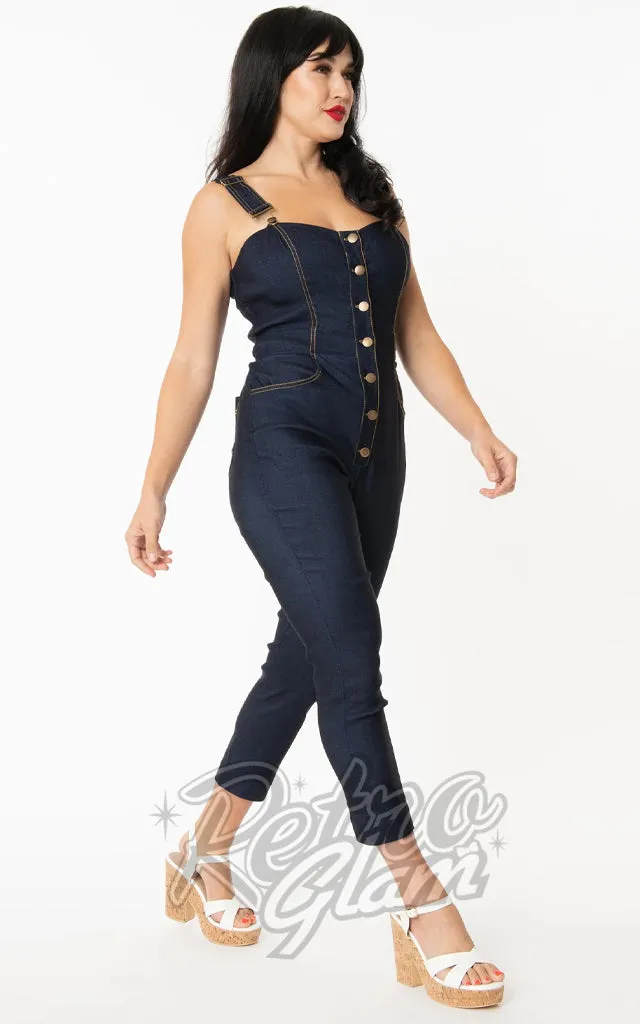 Unique Vintage Eartha Jumpsuit in Dark Denim - S left only