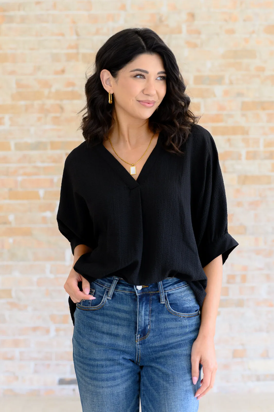 Up For Anything V-Neck Blouse in Black**