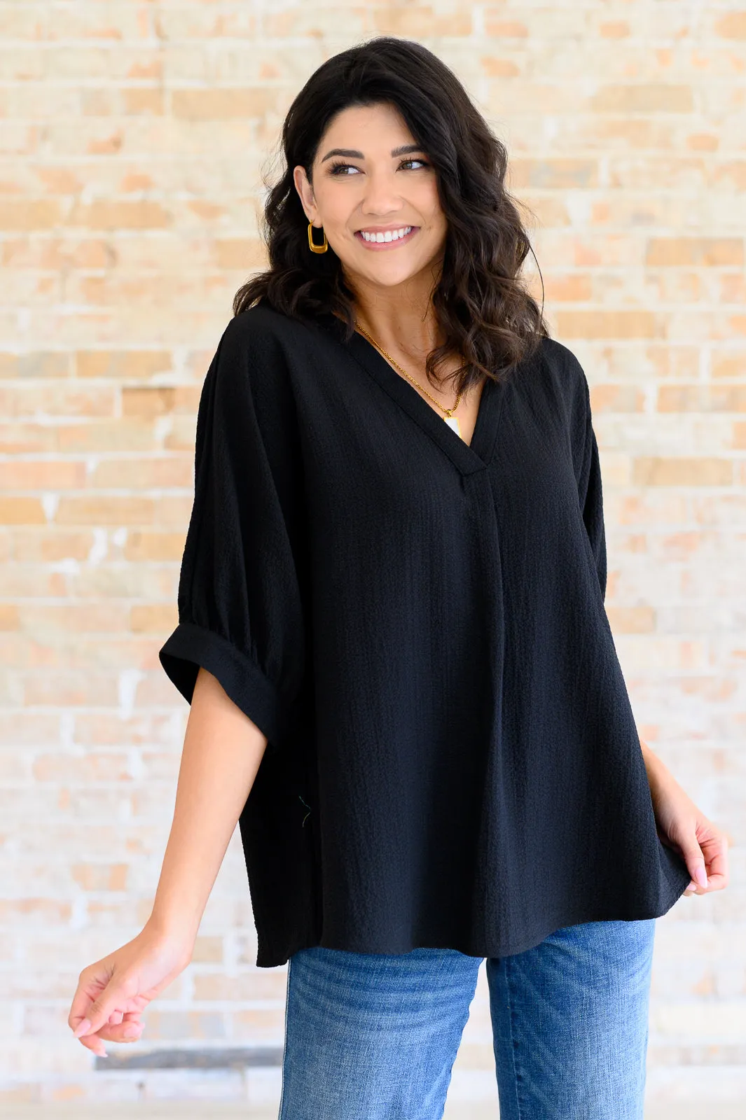 Up For Anything V-Neck Blouse in Black**