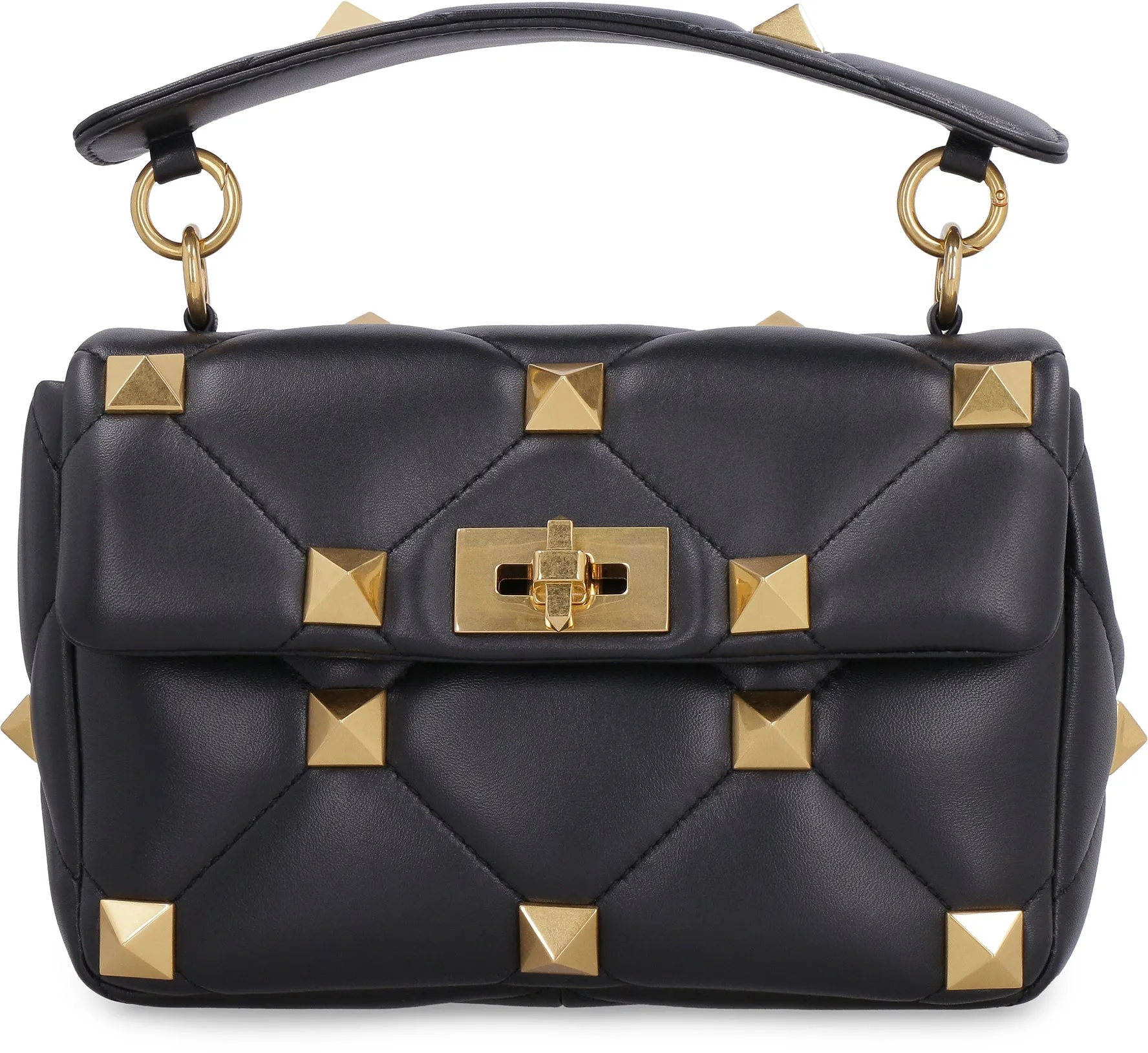 VALENTINO Studded Quilted Leather Handbag for Women - Black