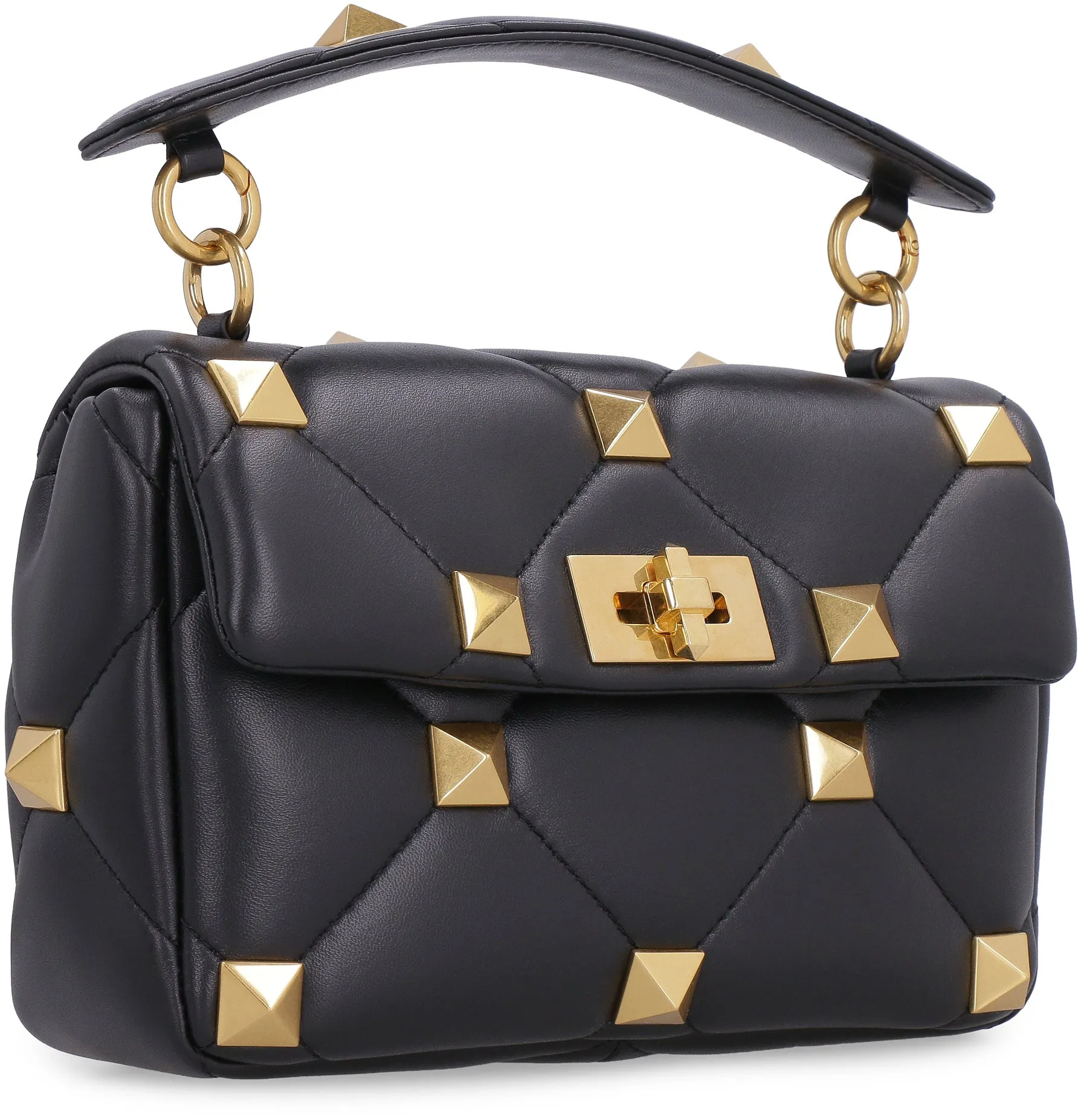 VALENTINO Studded Quilted Leather Handbag for Women - Black