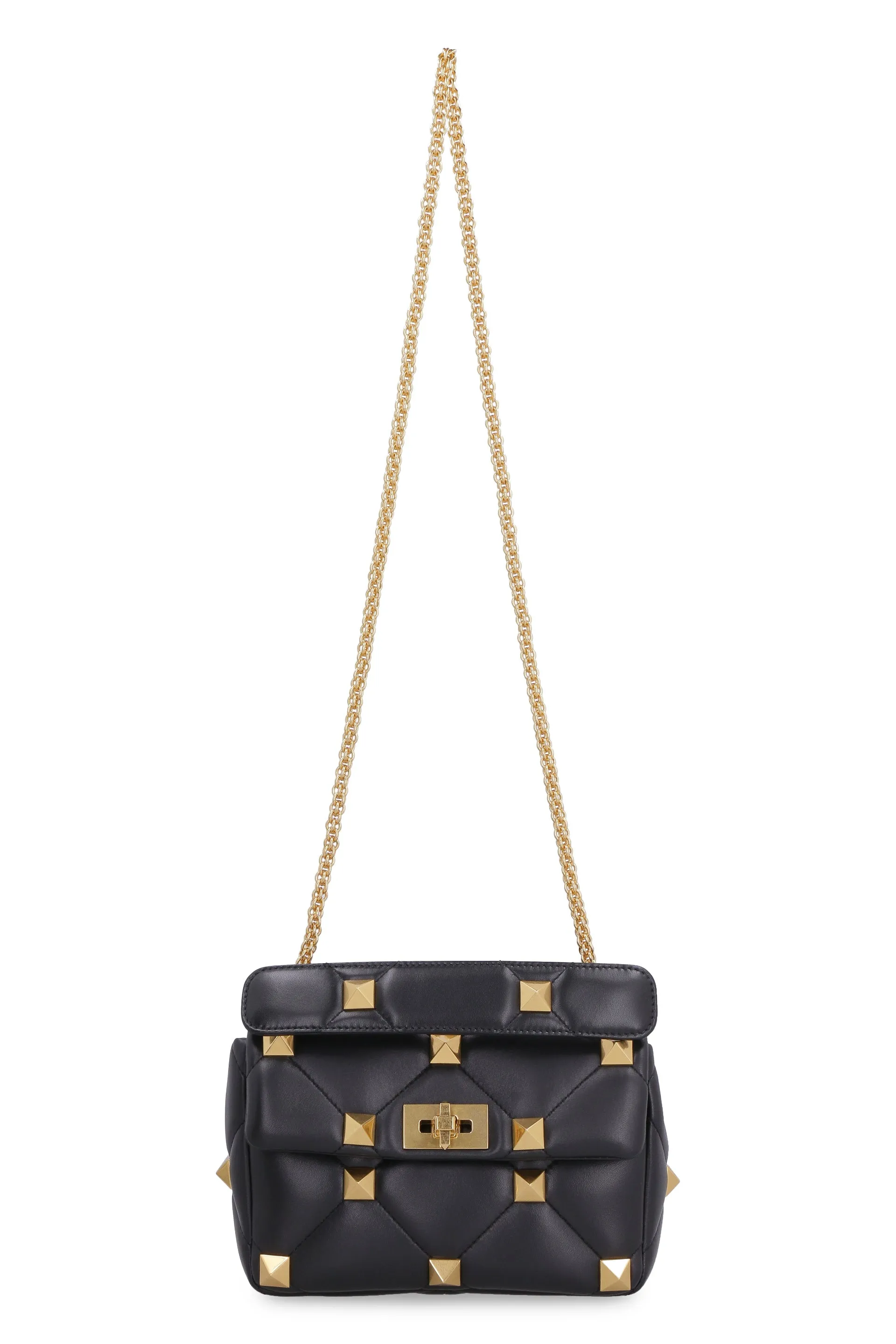 VALENTINO Studded Quilted Leather Handbag for Women - Black