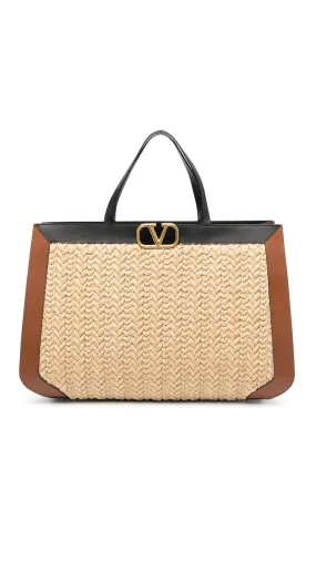 Vlogo Signature Raffia Handbag - Natural/Brown/Black