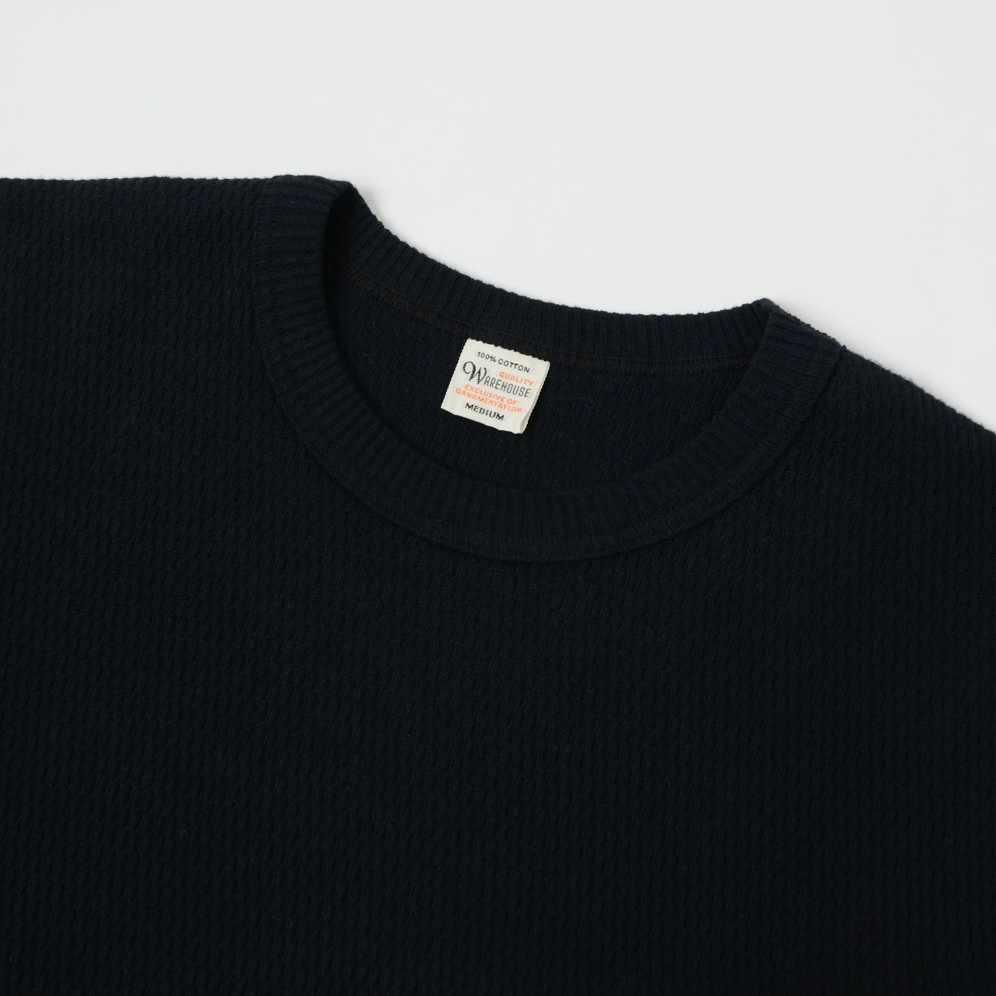 Warehouse 5903 LS Waffle Knit Crew Neck Tee - Black