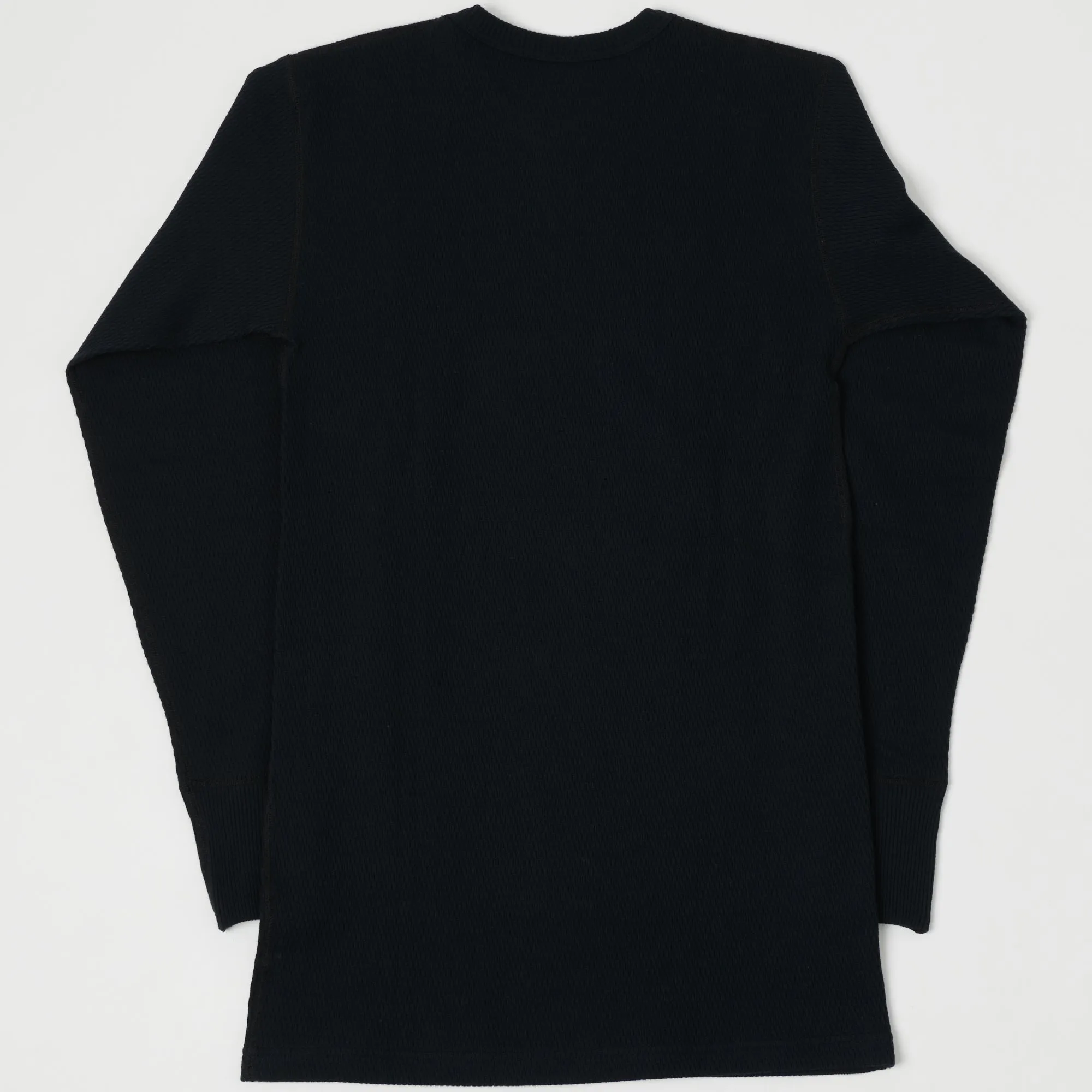 Warehouse 5903 LS Waffle Knit Crew Neck Tee - Black