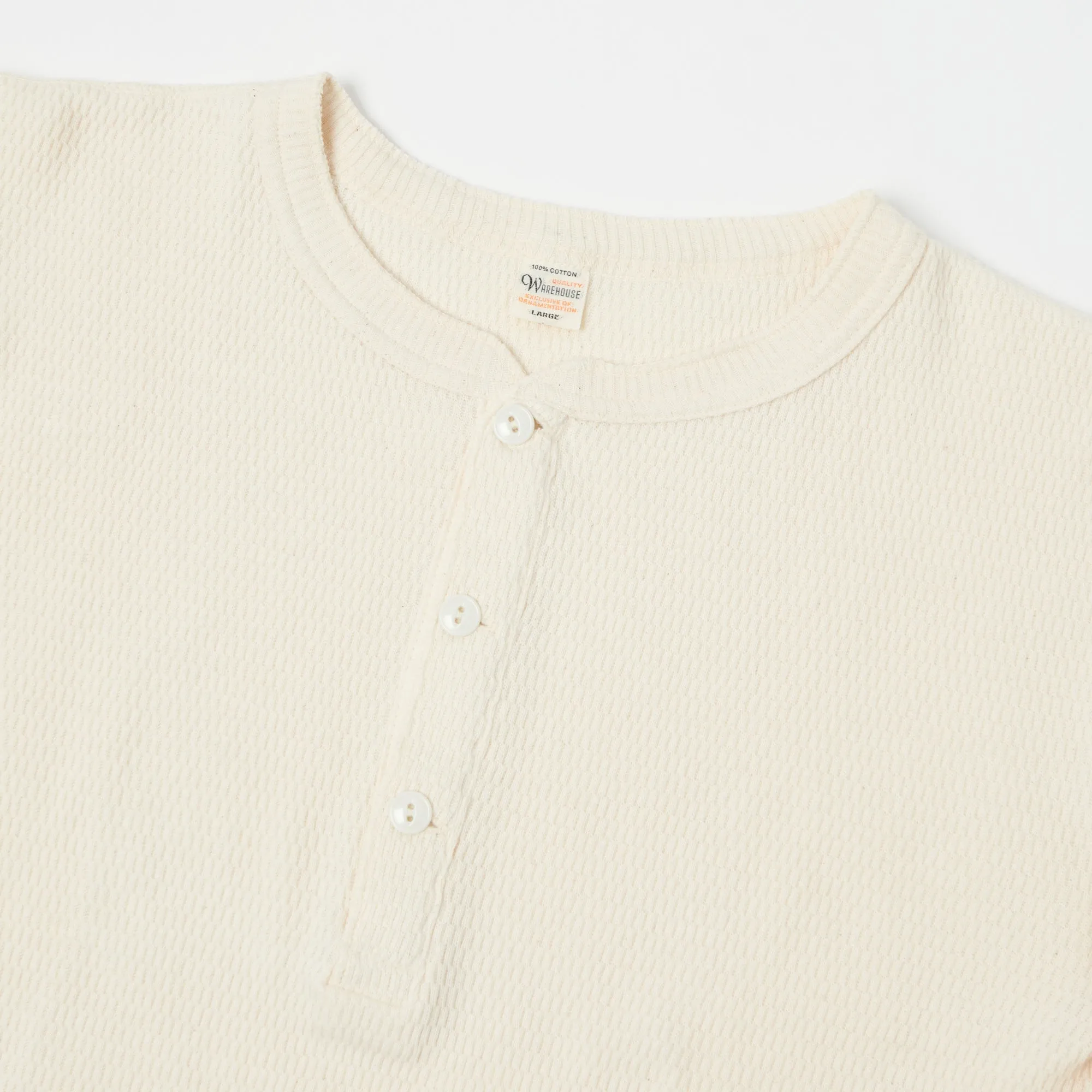 Warehouse 5904 LS Waffle Knit Henley - Ecru