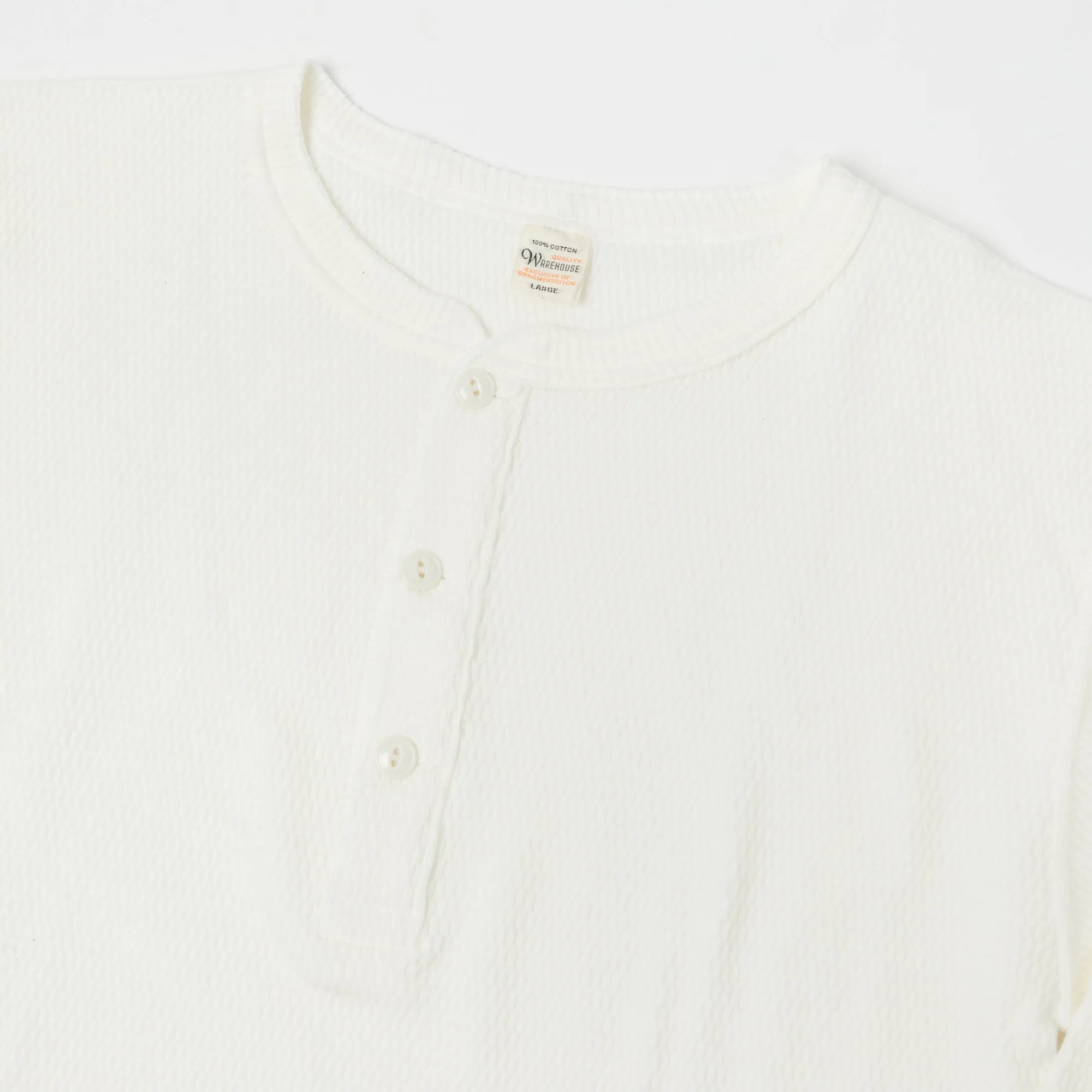 Warehouse 5904 LS Waffle Knit Henley - Off White