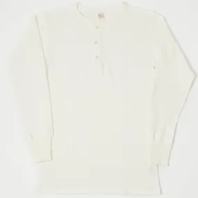 Warehouse 5904 LS Waffle Knit Henley - Off White