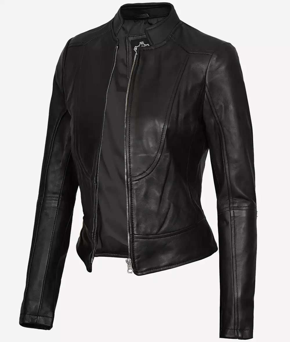 Women's Slim Fit Black Leather Biker Jacket