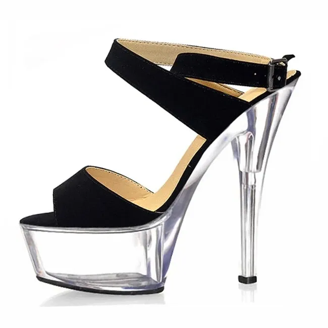 Women's Crystal Sole Pole Dancing Buckle Strap High-Heel Pumps