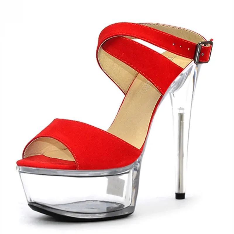 Women's Crystal Sole Pole Dancing Buckle Strap High-Heel Pumps