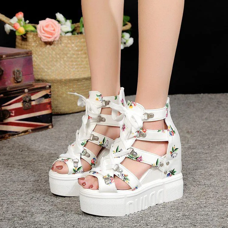 Women's Summer Leisure Style Floral Pattern Gladiator Platform Sandals