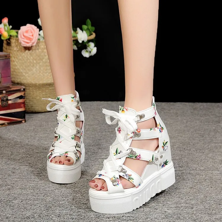 Women's Summer Leisure Style Floral Pattern Gladiator Platform Sandals