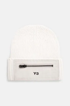 Y-3 wool beanie Nylon Patch Beanie beige color thick knit JI9282