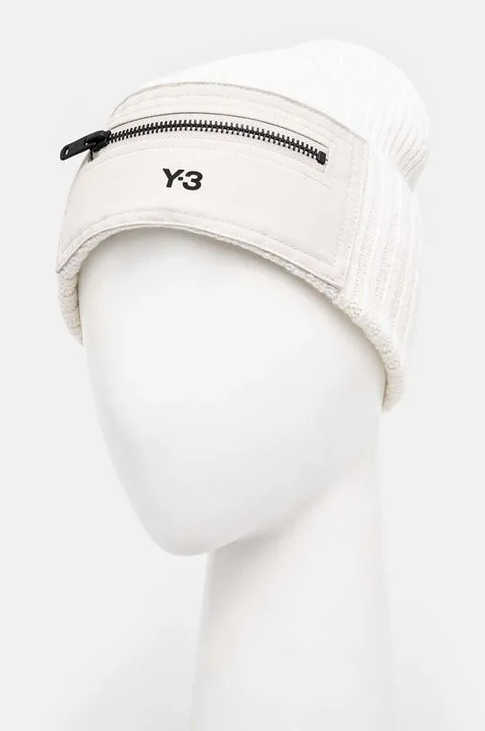 Y-3 wool beanie Nylon Patch Beanie beige color thick knit JI9282