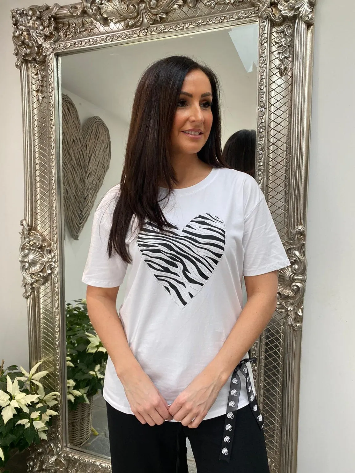 Zebra Diamante Heart Tee Lucy