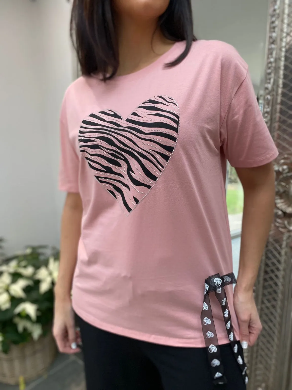 Zebra Diamante Heart Tee Lucy